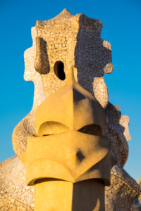 Roof of the Casa Mila (also known as La Pedrera) of the Catalan modernist architect Antoni Gaudi located on the famous Avinguda de Gracia street in the Eixample area in the city of Barcelona in Catalonia Spain Roof of the Casa Mila (also known as La Pedrera) of the Catalan modernist architect Antoni Gaudi located on the famous Avinguda de Gracia street in the Eixample area in the city of Barcelona in Catalonia Spain